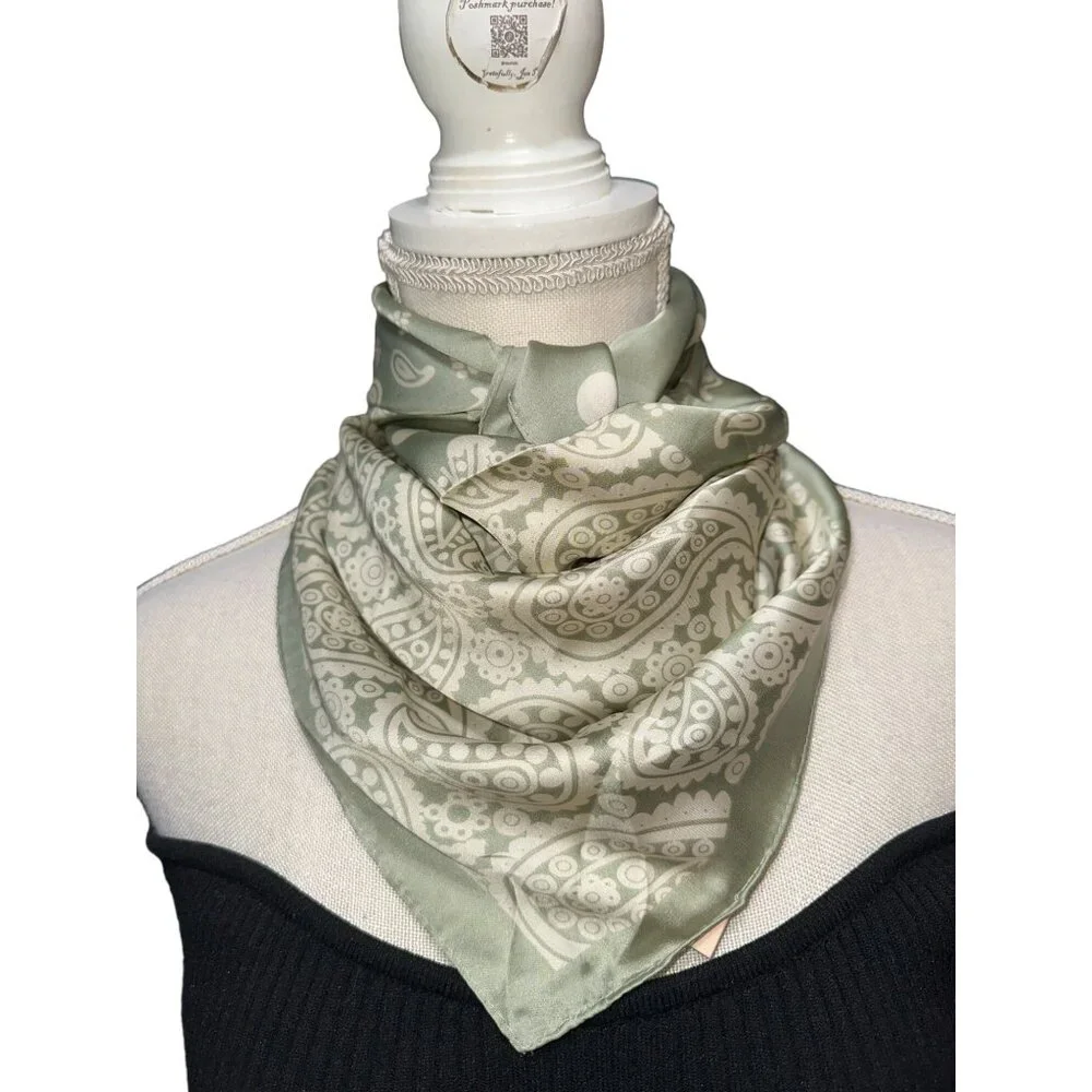 Arula Neck Scarf Womens O/S Green Sage Paisley Dot Print Neckerchief Accessory